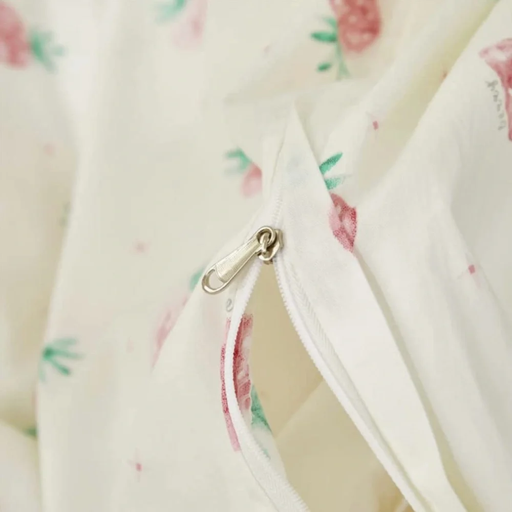 Vintage Cream and Pink Strawberry  Duvet Set